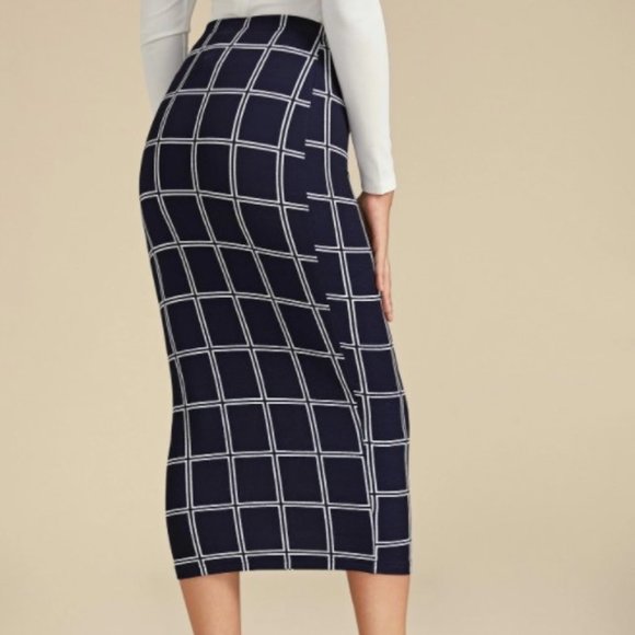 HOST PICK!!! Navy Plaid Pencil Skirt - Picture 2 of 5